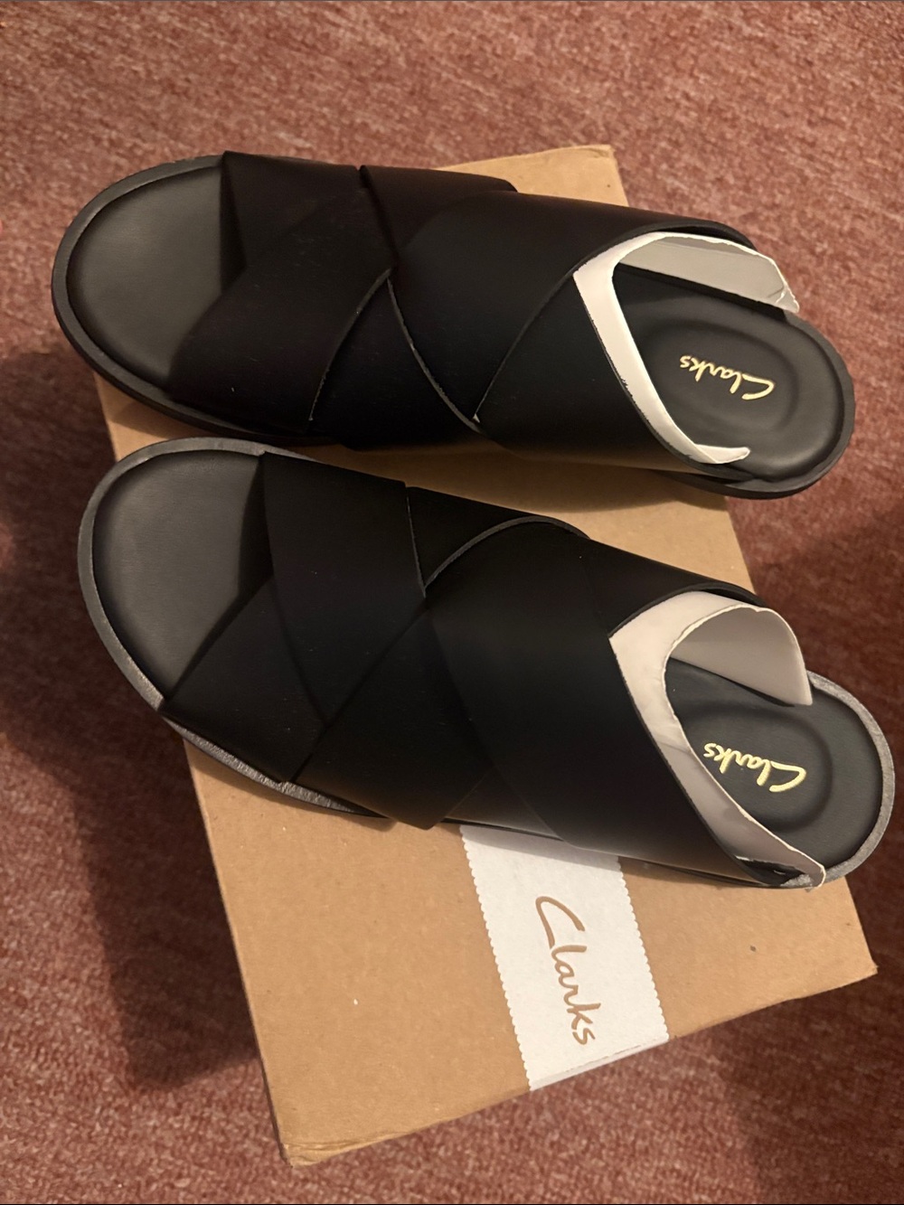 Clarks Black Crisscross Slide Sandals